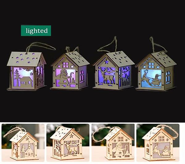 Cabinla de registro de Navidad Hangs Kit de manualidades de madera Puzzle Toy Christmas Wood House With Candle Light Bar en casa Decoraciones de Navidad Gift4604149