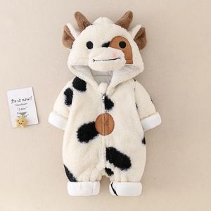 Noël belle vache bébé filles garçons barboteuse combinaisons hiver épaissir Onesie dessin animé enfants body doux bébé à capuche combinaison 240119