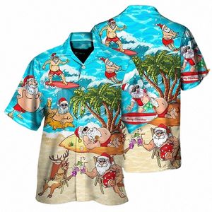 Chemise hawaïenne pour hommes de Noël à manches courtes Nouvel An Noël Impression 3D Tops Santa Claus Party Beachwear Cam Vacati Apparel S6g3 #