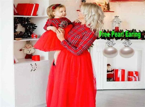 Vestidos navideños para madre e hija, trajes a juego para mamá y yo, ropa de invierno para niñas, mamá a cuadros 2107245768478