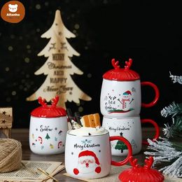 Kerstmis Mok Leuk Meisje Cartoon Kerstmis Ceramische Thee Cup Kerstmis Giften Paar Mokken met Deksel Lepel WJY591
