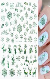 Autocollants d'ongles de Noël auto-adhésif vert brillant autocollant 3d Snowflake curseur cadeau ongles enlage enlage de manucure