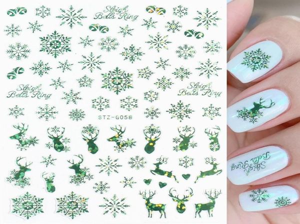Autocollants de ongles de Noël auto-adhésif vert brillant autocollant 3d Snowflake curseur cadeau ongles enveloppe de feuille de manucure