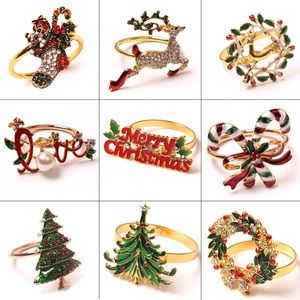 Kerst Napkin Rings Serviette Buckle Silver Round Holder Tree Elk Wedding Hotel Tafel Diner D60094B