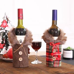 Noël nouvelle table articles ménagers décoration de bouteille de vin jupe à carreaux rayée ensemble de bouteille de vin ensemble de vin rouge RRE15134