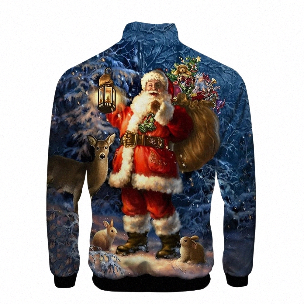 christmas New Year Flame 3D Sweatshirt Men And Women High Collar Jacket Loose Autumn And Winter Coat Street Clothing Jacket J9XL#