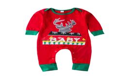 Kerst pasgeboren babymeisjes jongens rendieren geometrische pyjama -kleding lange mouw rode groene bodysuit romper Xmas schattige babykleding2354524