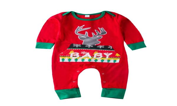 Navidad Baby Baby Baby Bird Boys Reindeo de pijama geométrico Ropa Camina larga Red Bodysuit Romper Xmas Lindo Baby Clothing2354524