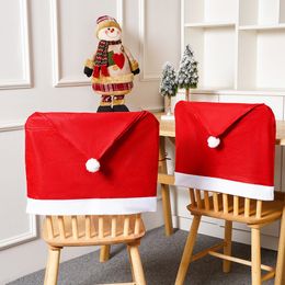 Kerstmis niet-geweven stoel omslag Santa Claus hoed eetstoelen Slipcovers Xmas Red Chair Back Decor