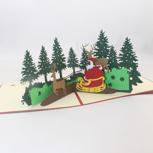 Navidad viejo ciervo coche creativo tarjeta de felicitación 3D tallado en papel manualidades de papel árbol de Navidad ahuecado deseos de vacaciones