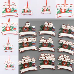 Kerst Ornament 2021 Kerstdecoraties quarantaine gepersonaliseerde overleefd familie van 1-9 hoofden Ornament met DIY Tree Hanger Accessoires met touw DHL UPS