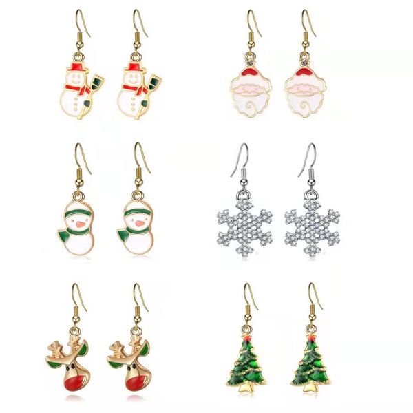 Ornement de Noël Bijoux européens bonhomme de neige Boucle d'oreille renne flocon de neige père Noël boucles d'oreilles pendentif arbre de Noël comme cadeau de Noël