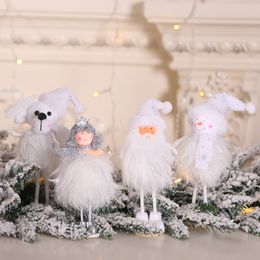 Kerst Ornament Silver Silk Plush Toy Standing Houding Wit Santa Claus Sneeuwman Prinses Doll Venster Sneeuwman Kerstmis Decoratie DBC VT1071