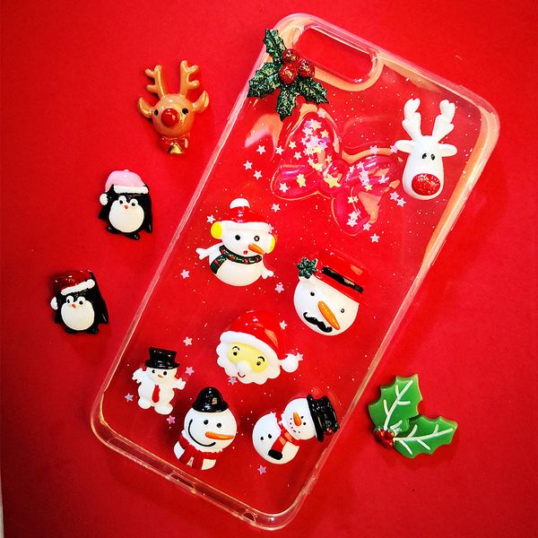 Adorno navideño muñeco de nieve ciervo decoración de resina DIY funda adhesiva para teléfono papelería caja guantes accesorios para refrigerador