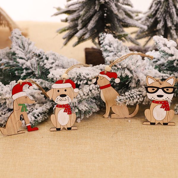 Adorno navideño colgantes colgantes de madera coche perro árbol campana decoraciones navideñas para el hogar