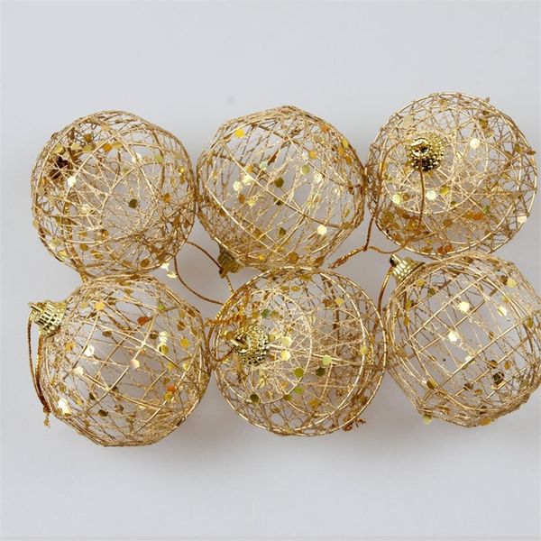 Adornos navideños Bolas de oro calado Glitter Sequin Ball Party Hanging Decor Chuchería Drop Pendant Kid Favor Navidad Home Gift, Q Y201020