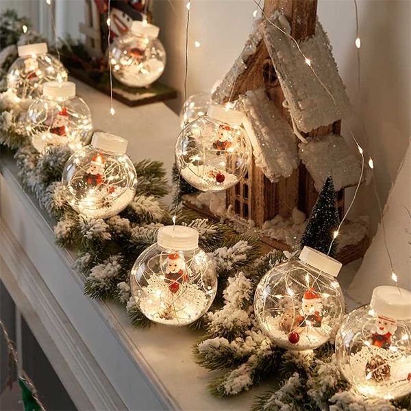 Adornos navideños DIY Bola Santa LED Cortina Luz Cadena Feliz Decoración para el año del hogar 2022 Navidad 211019