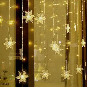 Kerst Ornamenten voor Home Gordijn Sneeuwvlok String Light 2022 jaar Kerstdecoratie Xmas Noel Navidad Decoratie 211104