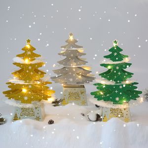 Adornos navideños Mini escritorio Tarjeta de felicitación Ornamento Árbol Luces Brillante Conjunto