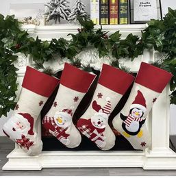 Kerst ornamenten kousen sokken met de kerstman Claus Kerstmittige tas voor kinderen Candy cadeauzakje open haard kerstboomdecoratie c0907