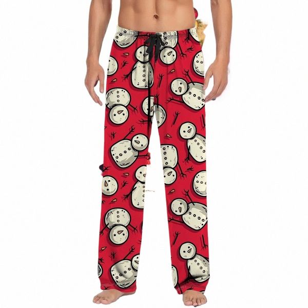 Pantalones de pijamas de Navidad Carto Muñeco de nieve 2024 Año nuevo Pantalones de pijamas impresos Adulto Ropa de dormir de Navidad Ropa de dormir de longitud completa N6we #