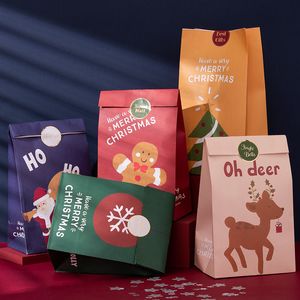 Kerst Papier Gift Bag Platte Ambachtelijke Papieren Sticker Verpakking Kerstman Elanden Verjaardag Kerstavond Party Decor Levert MJ0804