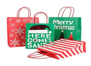 Kerstpapier cadeauzakje met handvat rood groen kraft papieren zakken streep sneeuwvlok print xmas cadeau papieren tas snoep snoep zakje dbc 4666014
