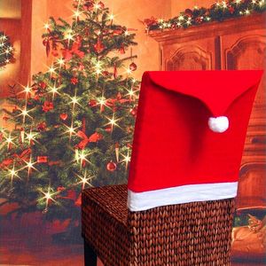 Funda para silla de fiesta de Navidad, sombrero rojo de Papá Noel, fundas traseras de sillas, gorro para sillas de cena de Navidad, suministros de decoración LYX09