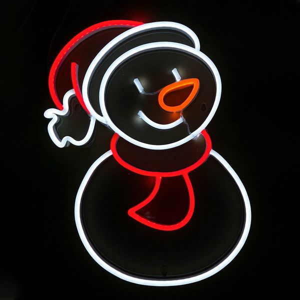 Décoration de fête de Noël Cadeau de Noël Signe de bonhomme de neige Éclairage de vacances Home Bar Lieux publics Fait à la main Neon Light 12 V Super Bright