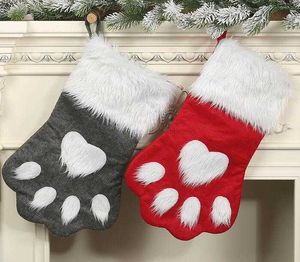 Fiesta de Navidad perro gato pata calcetín decoración colgante calcetines de lana adorno de árbol decoración calcetería calcetines de Navidad de felpa kdis regalo bolsa de dulces