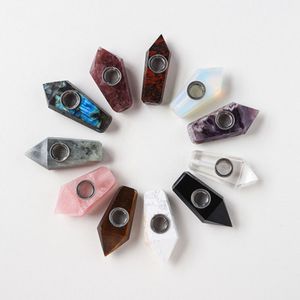 Kerstfeest Gunst Mini Natural Crystal Roken Pijpen Energie Stone Quartz Wand Healing Mineral Pillar Gemstone Tabak Pijp