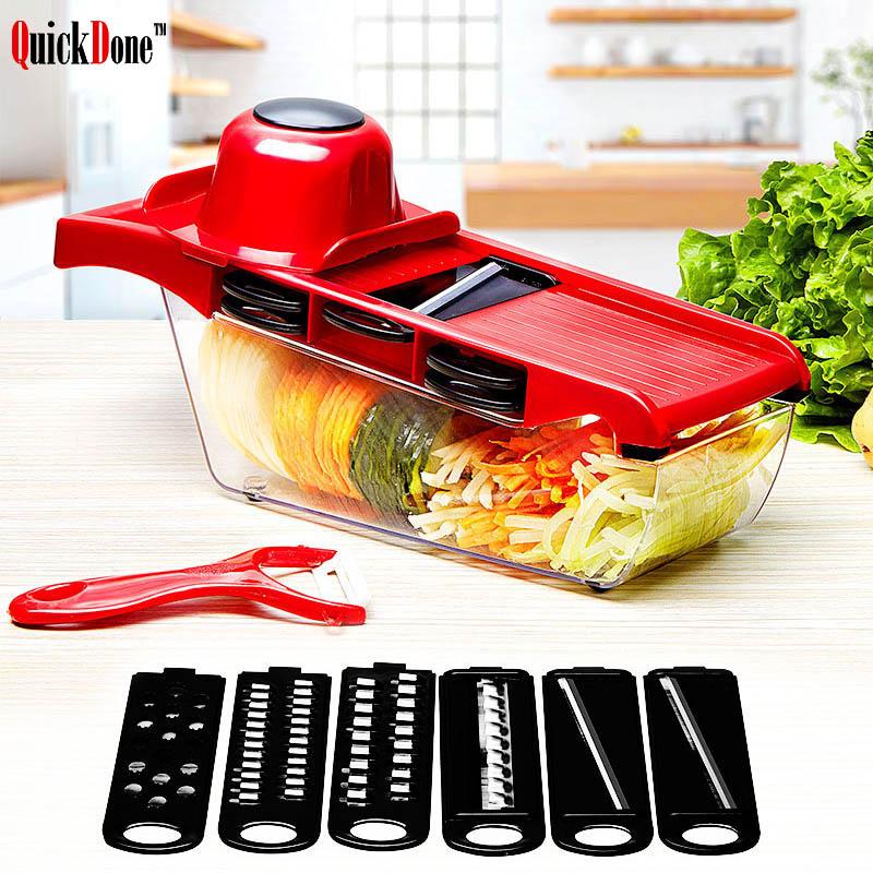 Christmas Party Mandolin Slicer Groentes Mes en Tool Rvs Blade Keuken Fruit Handmatige Aardappel Peeler Wortel Shredder Dicing Machine Zes Functies