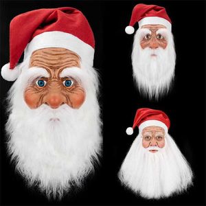 Fête de Noël Père Noël Masque Masque En Latex Ornement Extérieur Beau Costume De Père Noël Mascarade Perruque Barbe Habiller Cadeau De Noël L230704