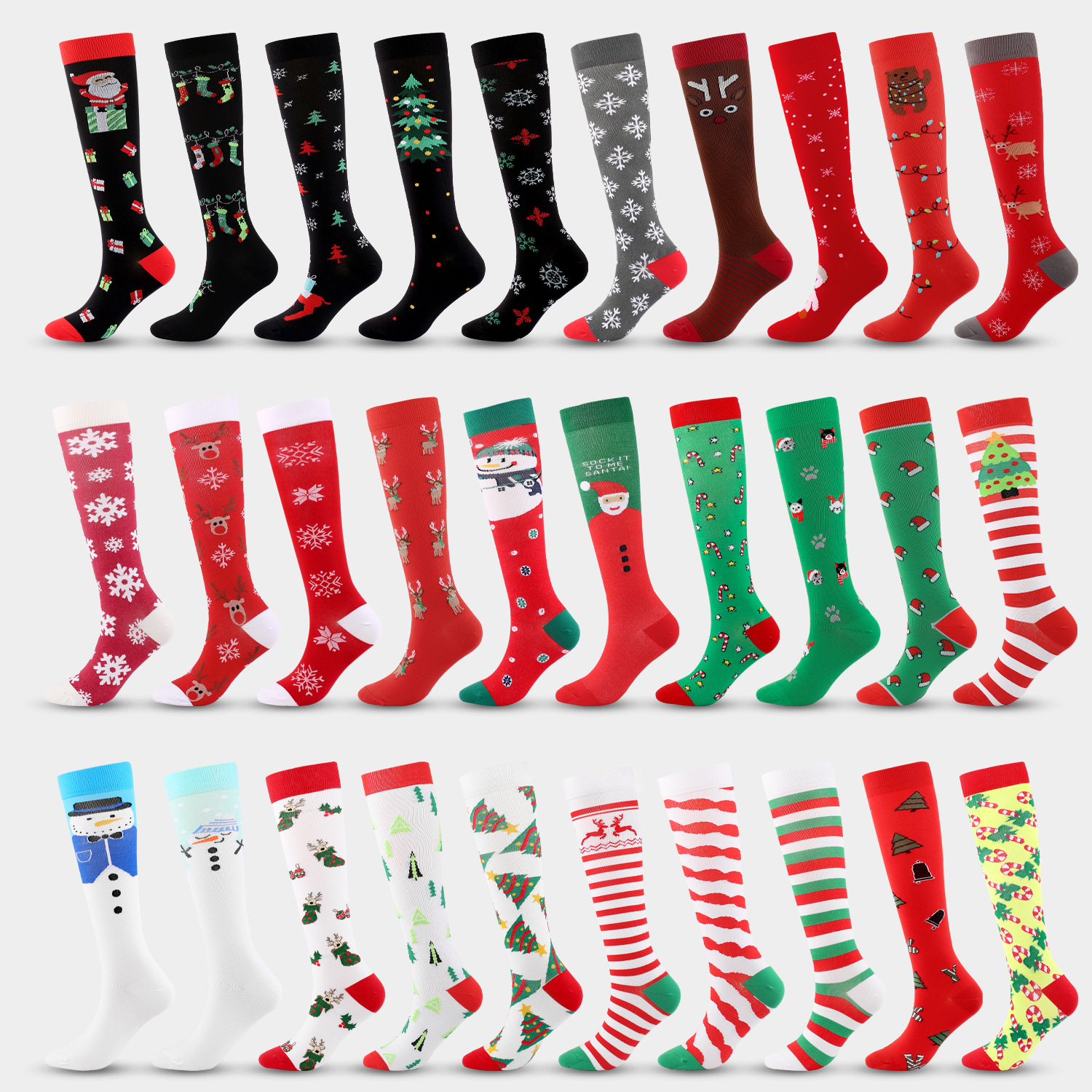 Рождественская схема длинные трубки давление голени носки мужчины и женщины марафон на открытом воздухе взрослые пилатесы носки