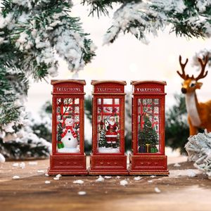 Mesa de luz de cabine telefônica de natal para idosos decorada com enfeites de árvore de natal boneco de neve acessórios de decoração para casa