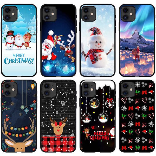 Estuches para teléfonos de Navidad Tema del festival para iPhone 14 Plus Pro Max Navidad Feliz Papá Noel Sombrero Árbol Nieve Muñeco de nieve Flexible Suave TPU Shell iPhone14 13 12 11 8 7 Cubierta de moda