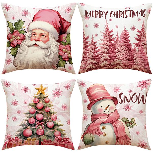 Funda de almohada navideña con estampado de dibujos animados, cojín de muñeco de nieve, decoración para sala de estar, cojín de Papá Noel