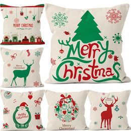 Kerst Kussensloop Cover Santa Claus Elk Cute Cartoon Linnen gooien 45x45cm Merry Christma Decoratieve kussenslopendecoratie Wlog388