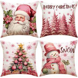 Christmas Pillow case Cushion Cover Santa Elk Linen Throw Pillow Cover Xtmas Decoration For Home 2024 New Year Xmas Gift