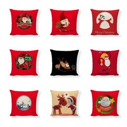 Taie d'oreiller de Noël lin rouge série Père Noël taie d'oreiller canapé décoratif Housse de coussin Literie Fournitures T2I52463