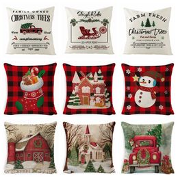 Christmas Pillow Cover Retro Plaid Decorative Pillow Case Linen Square Throw Pillow Cushion Cover Pillowslip Home Sofa Decor 37 Design YG795