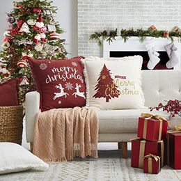 Lot de 2 housses de coussin de Noël 45,7 x 45,7 cm – Taies d'oreiller décoratives de Noël en lin de ferme, housses de coussin pour canapé, vacances, joyeux Noël