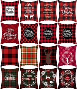 Kerstkussencarmen Red Plaid Elk Thurlow Pillow Bus Square Sofa Pillowcase Plaid Printing Couch Cushion Cover Christmas Decor5457815