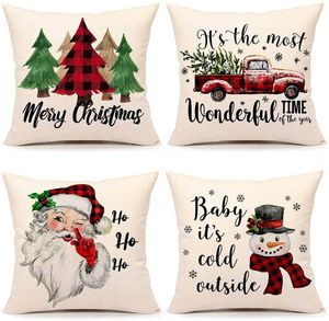 Kerst Kussensloop Covers Xmas Decoraties Red Black Plaids gooien kussenskussens Gevallen voor Xmas Truck Santa Claus Snowman HH9-3418