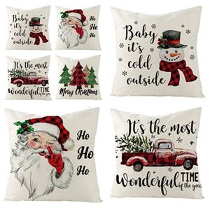 Kerstkussenhoezen Xmas Decoraties Rood Zwart Plaids gooien Kussen Kussensloop voor Kerstmis Truck Santa Claus SnowmanHome Textilest2i52488