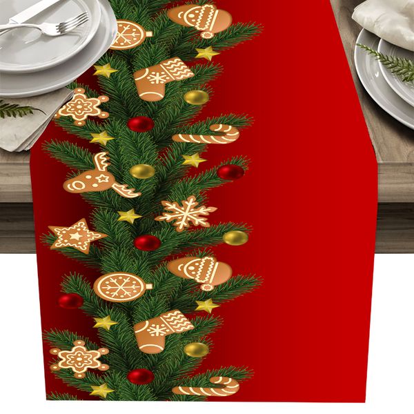 Christmas Pine Aignele Cookie Pattern Table Runner Home Christmas New Year Decorations Party Wedding Festive Party Table Runner