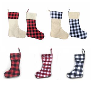 Kerst Plaid Print Stocking Sokken Snoep Gift Bag Xmas Boom Opknoping Ornament Newyear Party Decor DDA602