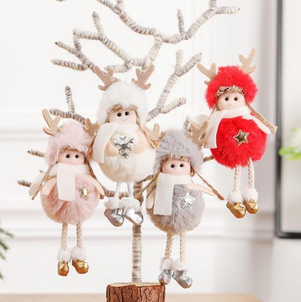 Noël en peluche ange poupée décorations arbre suspendu artisanat ornements pendentifs fête fenêtre décor gris rouge