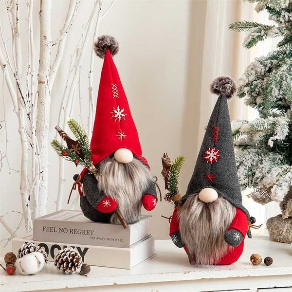 Noël en peluche Gnome vacances rouge Gnome fait à la main scandinave Suède Tomte nordique collection poupée année cadeau décor à la maison 211104