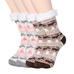 Chaussettes de tapis épais en peluche de noël automne hiver femmes chaussettes de maison dessin animé chaussettes de sol en velours antidérapant bas chaud RRB15696